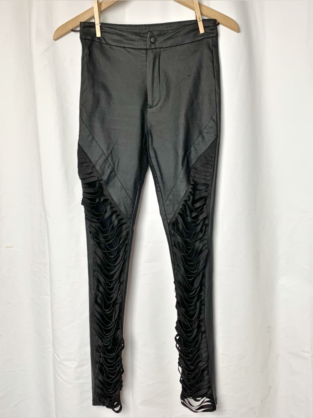 Asilio Kruger Laser Cut High Rise Coated Pants Size 2 Black Rocker Moto Alt